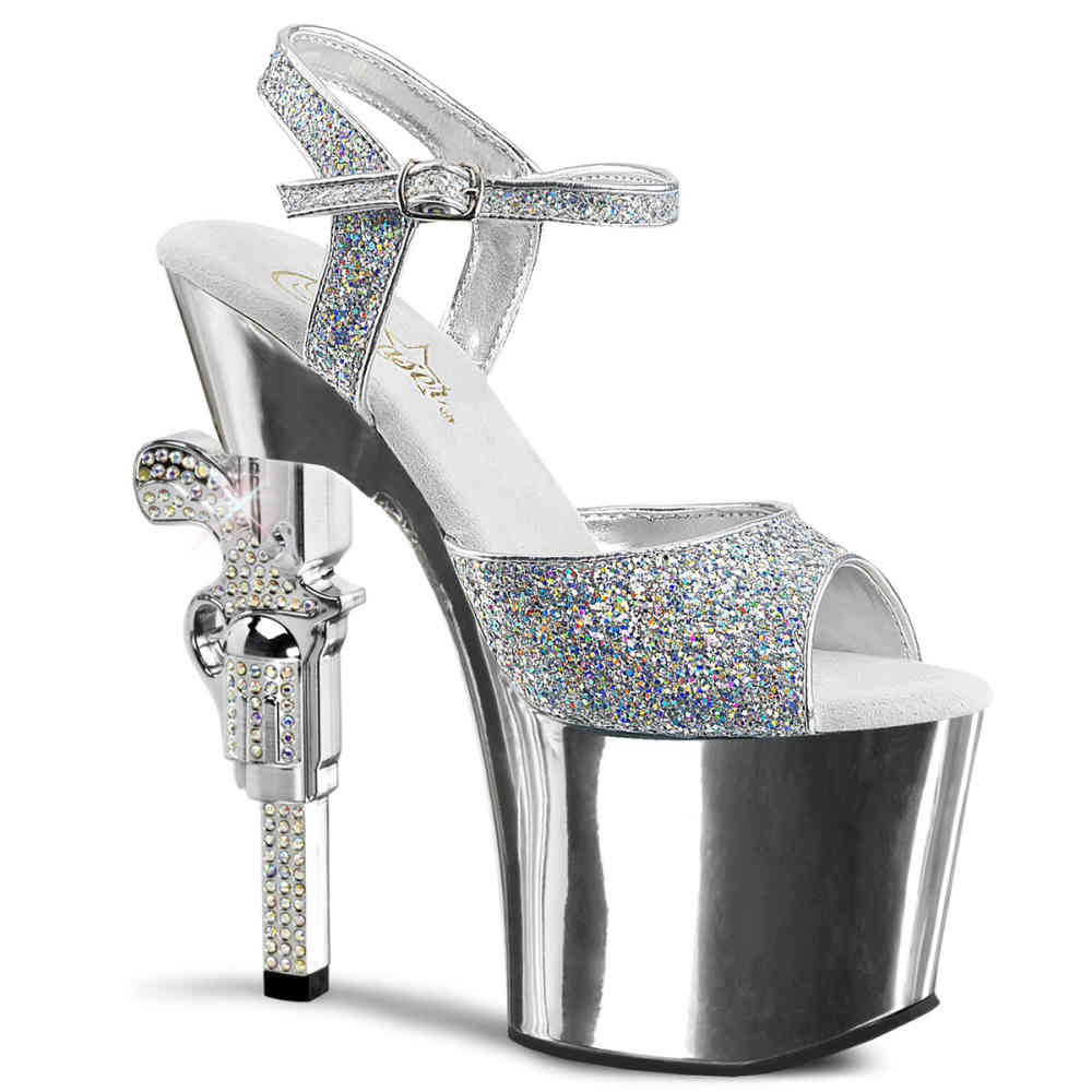Pleaser - REVOLVER-709G Sandale à bride à la cheville, Pole dance chaussures - Chaussures de pole dance - Couleur argent